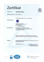 ISO – Zertifikat ISO 9001:2008 - ausgestellt vom TUV-Rheinland Polen ID: 910 5055 377 - Betrifft: - Projektierung, Herstellung und Montage von Straßenbaumaschinen -Produktion von Stahlkonstruktionen